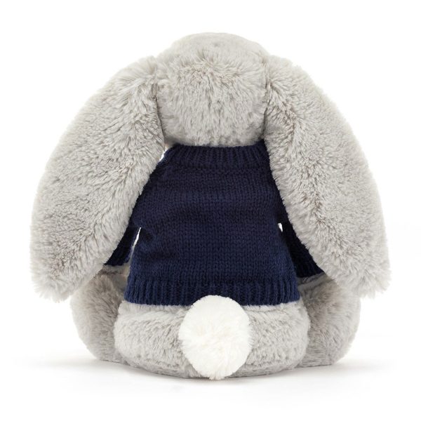 Bashful Silver Bunny with Personalised Navy Jumper - Image 4