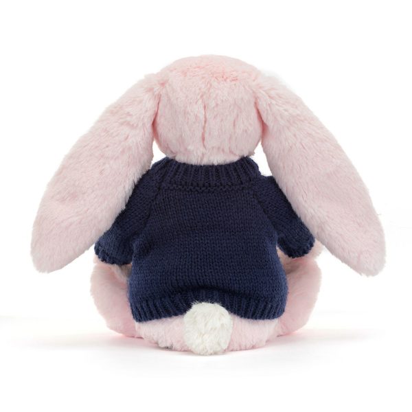 Bashful Pink Bunny with Personalised Navy Jumper - Image 4